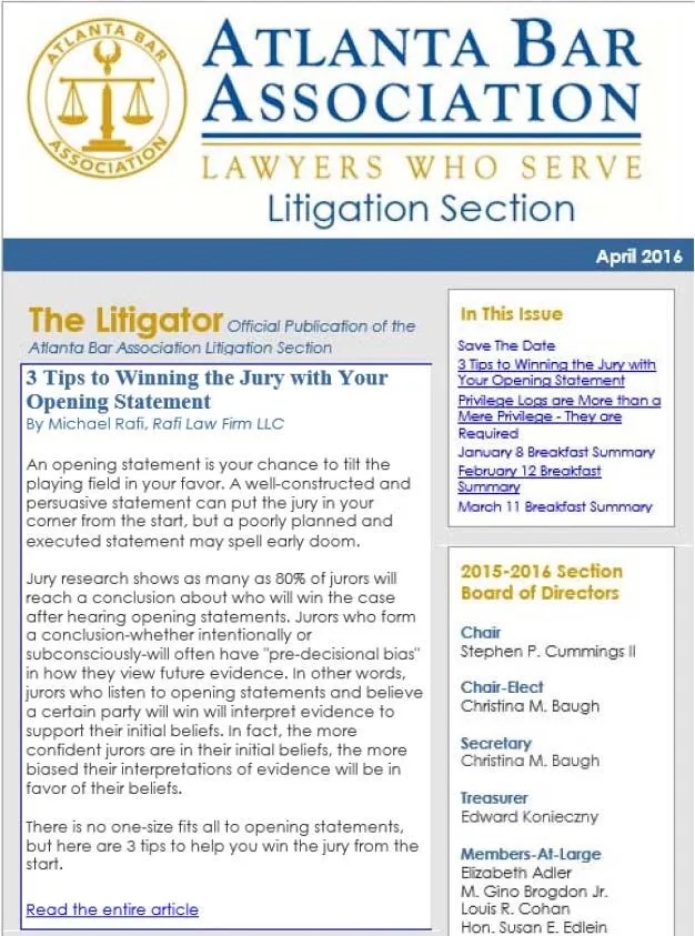 Article by Mike Rafi About Winning Opening Statements Published