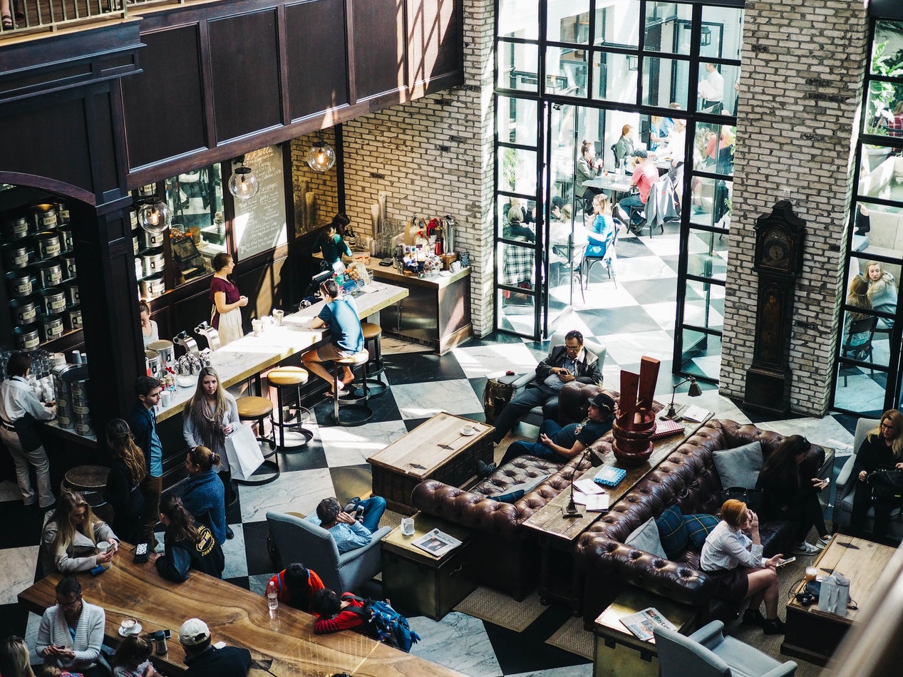 Oxford Exchange arial shot on a busy lunch service
