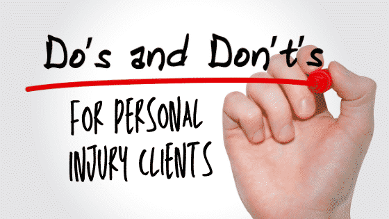 handwritten text reading: "Do's and Don'ts for Personal Injury Clients"